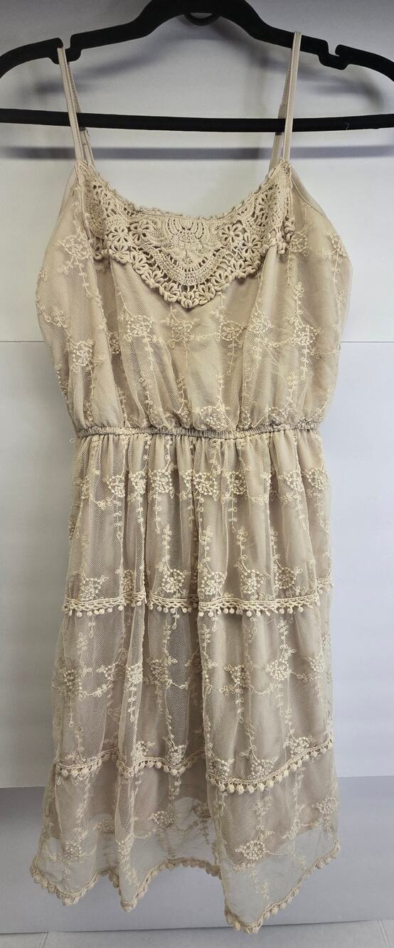 It's Pink SZ S Tan Spaghetti Strap Dress Boho Hippie Casual Lightweight